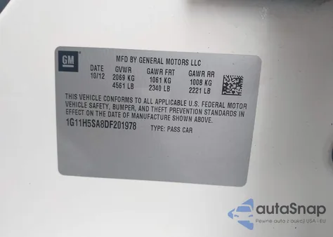 2013 Chevrolet Malibu 1Lz from USA, damaged, VIN 1G11H5SA8DF201978